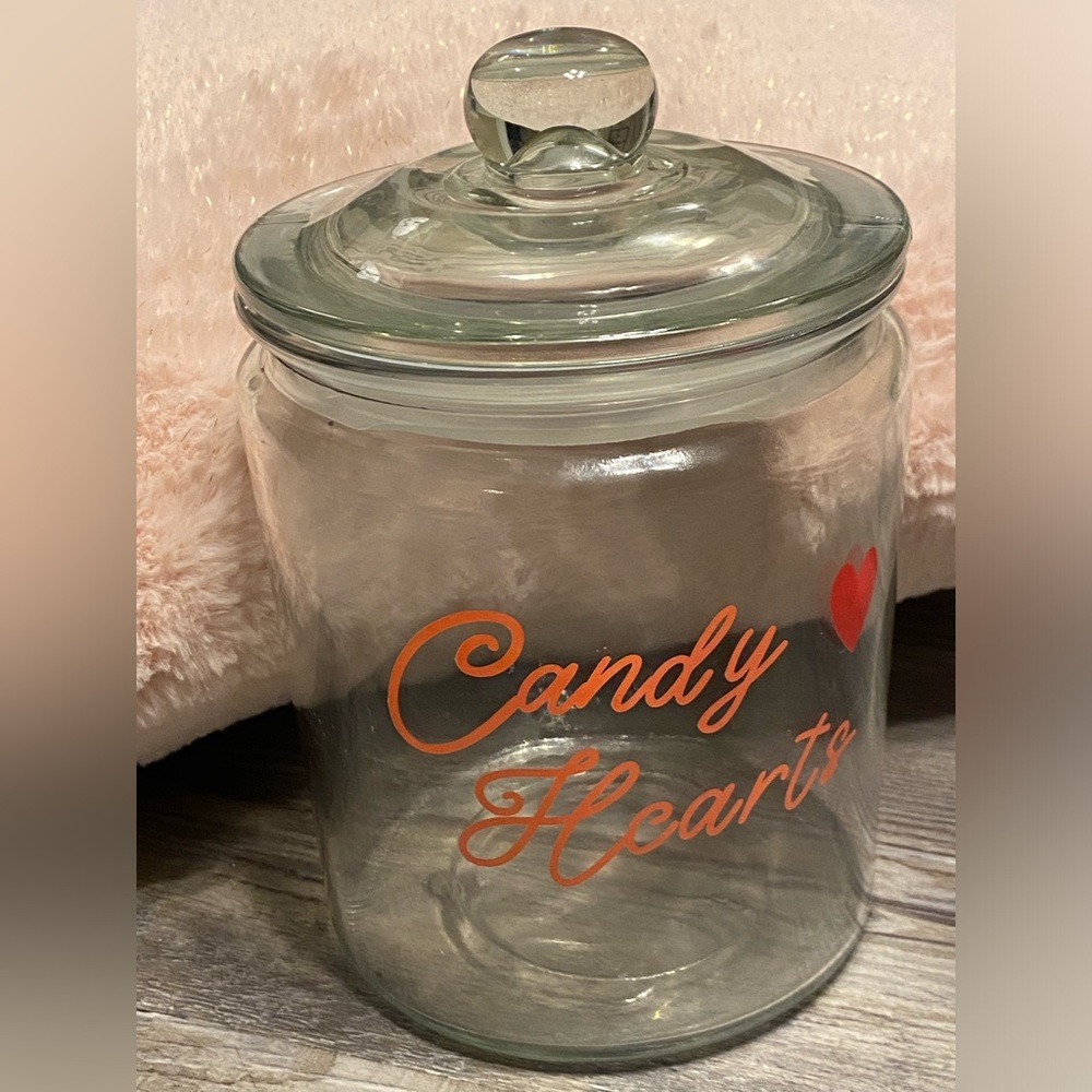 EUC VALENTINE’S DAY Candy Hearts Lidded Jar Canister
